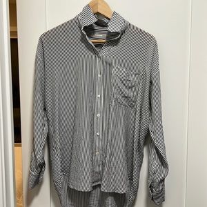 Everlane Black and White Vertical Stripe Button-Down Shirt SILK SMALL